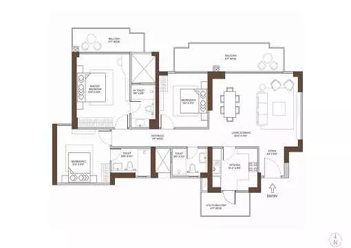 L&T Realty Sector 86 3 BHK floor plan layout, approx. 2500-2800 sq ft