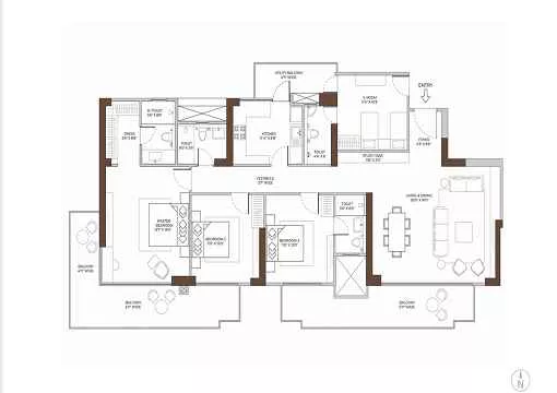 L&T Realty Sector 86 4 BHK floor plan layout, approx. 3500-4000 sq ft